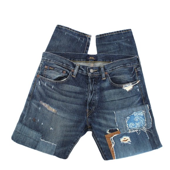 Polo Ralph Lauren Men's Blue Patch The Sullivan Slim Fit Distressed Jeans 32x30 - Picture 7 of 16